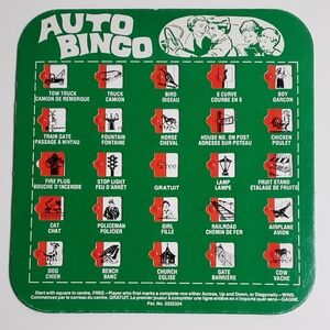 Green Auto Bingo Game Board Vintage Retro Kids Travel Toy